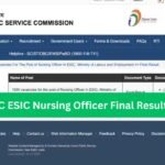 UPSC ESIC Nursing Officer Final Result 2025
