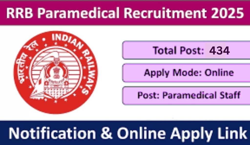 RRB Paramedical Recruitment 2025 Apply Online:आरआरबी पैरामेडिकल 434 पदों पर भर्ती 2025 ऑनलाइन आवेदन करें 1 RRB Paramedical Recruitment 2025
